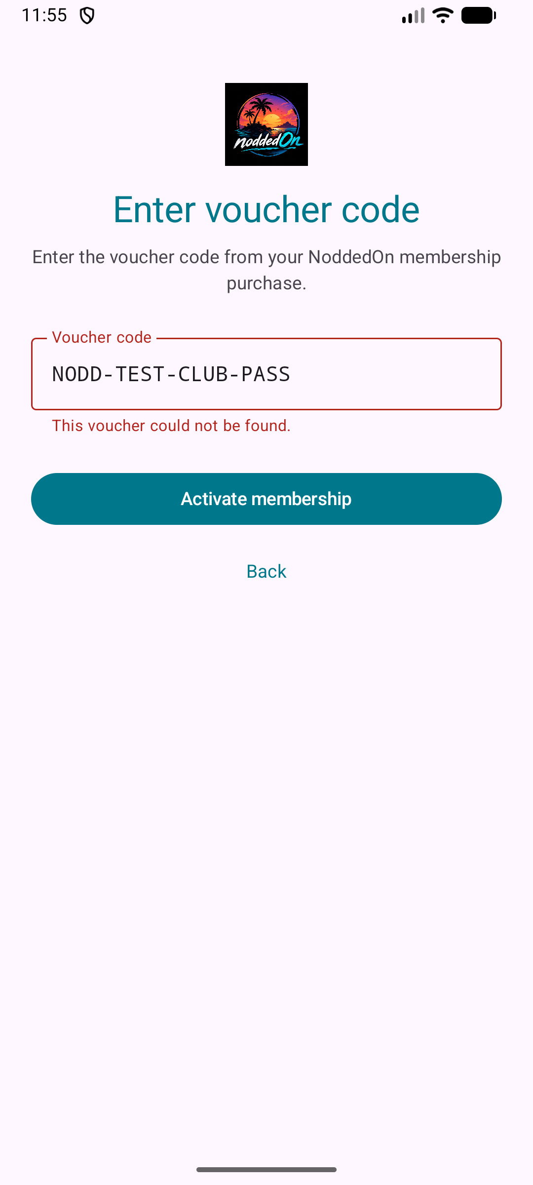 Enter voucher code to activate membership